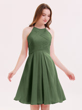 Short Mousseline Robe Demoiselle d'honneur avec Poche Olive Verte