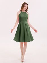 Short Mousseline Robe Demoiselle d'honneur avec Poche Olive Verte