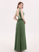 Paillettes et Mousseline Robe avec Fente Olive Verte