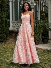 Robe de Bal Florale Appliquée à Bretelles Spaghetti et Lacet Jonquille Grande Taille