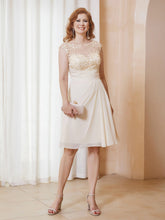 Robe de A-ligne en Mousseline avec Encolure Illusion Longueur aux Genou en Dentelle Champagne Grande Taille