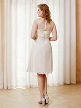 Robe de A-ligne en Mousseline avec Encolure Illusion Longueur aux Genou en Dentelle Champagne Grande Taille