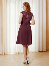 Robe de A-ligne en Mousseline avec Encolure Illusion Longueur aux Genou en Dentelle Cabernet