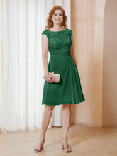 Robe de A-ligne en Mousseline avec Encolure Illusion Longueur aux Genou en Dentelle Vert Foncé