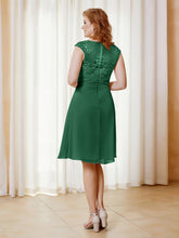 Robe de A-ligne en Mousseline avec Encolure Illusion Longueur aux Genou en Dentelle Vert Foncé