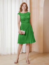 Robe de A-ligne en Mousseline avec Encolure Illusion Longueur aux Genou en Dentelle Vert