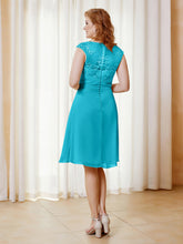Robe de A-ligne en Mousseline avec Encolure Illusion Longueur aux Genou en Dentelle Jade