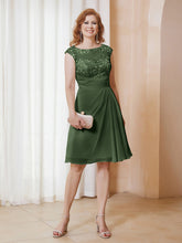 Robe de A-ligne en Mousseline avec Encolure Illusion Longueur aux Genou en Dentelle Olive Verte
