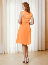 Robe de A-ligne en Mousseline avec Encolure Illusion Longueur aux Genou en Dentelle Orange