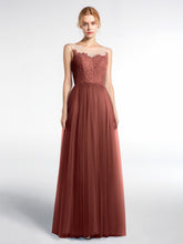 Robe Longue en Dentelle Et Tulle à Décolleté Illusion terracotta