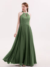 Dentelle et Mousseline Licou Robe avec Dos Nu Olive Verte