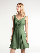 Col en V Mousseline Robe Courte pour Demoiselles d'honneur Olive Verte