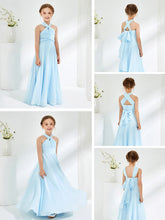 Robes de Demoiselle d'Honneur Junior A-ligne Sans Manches à Col Licou Bleu Ciel