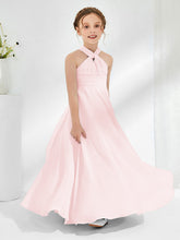 Robes de Demoiselle d'Honneur Junior A-ligne Sans Manches à Col Licou Rose Pâle