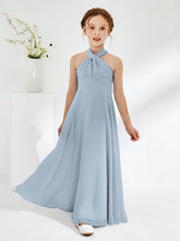 Robes de Demoiselle d'Honneur Junior A-ligne Sans Manches à Col Licou Bleu Poudré