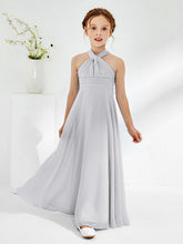 Robes de Demoiselle d'Honneur Junior A-ligne Sans Manches à Col Licou Argent