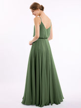 Spaghetti Bretelle Scoop Mousseline Robes Avec Fente Olive Verte