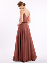 Spaghetti Bretelle Scoop Mousseline Robes Avec Fente terracotta