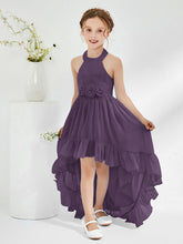 Robes de Demoiselle d'Honneur Junior Asymétriques à A-ligne avec Fleur Plum
