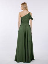 Robes Demoiselle d'honneur Longue Une Epaule Mousseline Olive Verte