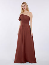 Robes Demoiselle d'honneur Longue Une Epaule Mousseline terracotta