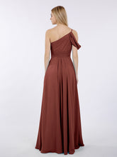 Robes Demoiselle d'honneur Longue Une Epaule Mousseline terracotta
