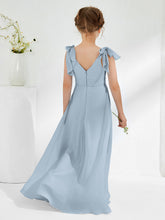 Robes de Demoiselle d'Honneur Junior A-ligne Sans Manches à Col en V Bleu Poudré