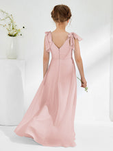 Robes de Demoiselle d'Honneur Junior A-ligne Sans Manches à Col en V Rose Poudré
