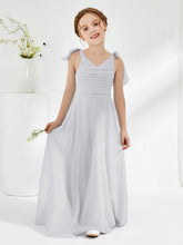 Robes de Demoiselle d'Honneur Junior A-ligne Sans Manches à Col en V Argent