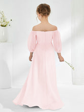 Robes de Demoiselle d'Honneur Junior en Mousseline Sans Bretelles Longueur au Sol Rose Pâle