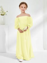 Robes de Demoiselle d'Honneur Junior en Mousseline Sans Bretelles Longueur au Sol Jonquille