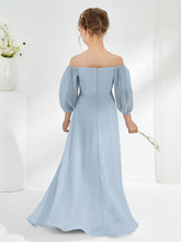 Robes de Demoiselle d'Honneur Junior en Mousseline Sans Bretelles Longueur au Sol Bleu Poudré