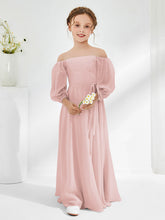 Robes de Demoiselle d'Honneur Junior en Mousseline Sans Bretelles Longueur au Sol Rose Poudré