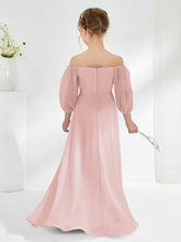 Robes de Demoiselle d'Honneur Junior en Mousseline Sans Bretelles Longueur au Sol Rose Poudré