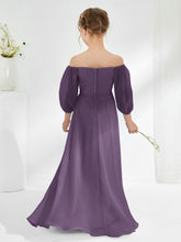 Robes de Demoiselle d'Honneur Junior en Mousseline Sans Bretelles Longueur au Sol Plum