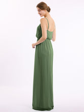Col En V Spaghetti Bretelle Mousseline Robes De Demoiselle d'Honneur Olive Verte