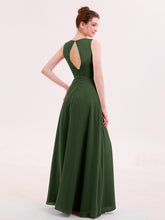 Col en V Mousseline Robe Demoiselle d'honneur avec Jupe Cascade Olive Verte