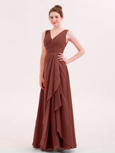 Col en V Mousseline Robe Demoiselle d'honneur avec Jupe Cascade terracotta