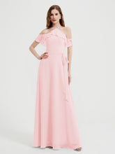 Y-Col Flotter Manches Longues Robes De Demoiselle d'Honneur Rose Pâle