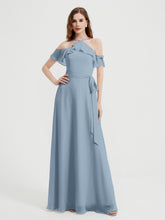 Y-Col Flotter Manches Longues Robes De Demoiselle d'Honneur Bleu Poudré