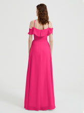 Y-Col Flotter Manches Longues Robes De Demoiselle d'Honneur Fuchsia