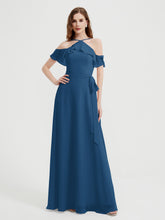 Y-Col Flotter Manches Longues Robes De Demoiselle d'Honneur Bleu Encre