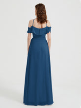 Y-Col Flotter Manches Longues Robes De Demoiselle d'Honneur Bleu Encre