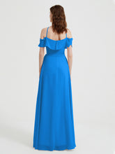 Y-Col Flotter Manches Longues Robes De Demoiselle d'Honneur Bleu Océan