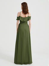 Y-Col Flotter Manches Longues Robes De Demoiselle d'Honneur Olive Verte