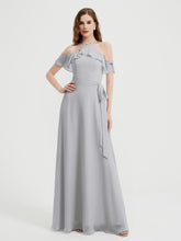 Y-Col Flotter Manches Longues Robes De Demoiselle d'Honneur Argent