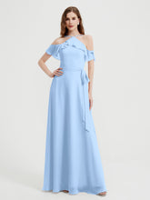 Y-Col Flotter Manches Longues Robes De Demoiselle d'Honneur Bleu Ciel