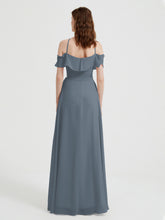 Y-Col Flotter Manches Longues Robes De Demoiselle d'Honneur Bleu de Schiste