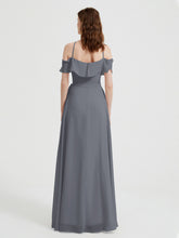 Y-Col Flotter Manches Longues Robes De Demoiselle d'Honneur Gris Acier