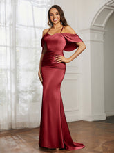 Robe de Bal Sirène en Satin à Décolleté en Cœur Bordeaux